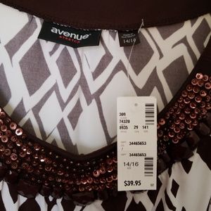 Avenue Tops - AVENUE NWT BROWN/WHITE SEQUIN & BEADED TOP Avenue Tops - AVENUE NWT BROWN/WHITE SEQUIN & BEADED TOP